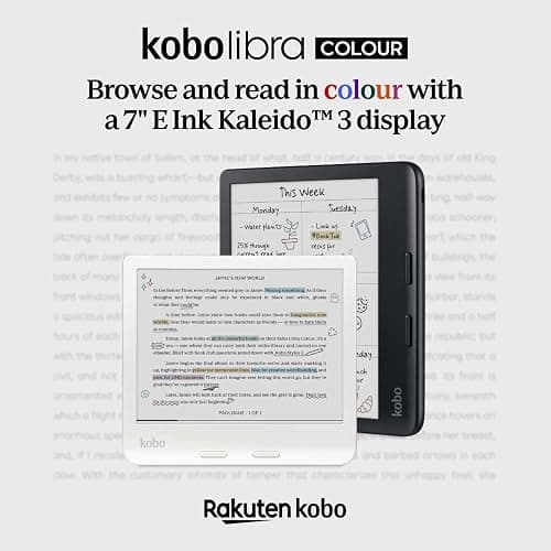 Kobo Libra Colour | eReader | 7” Glare-Free Colour E Ink Kaleido™ 3 Display | Dark Mode Option | Audiobooks | Waterproof | (White) thumbnail 2