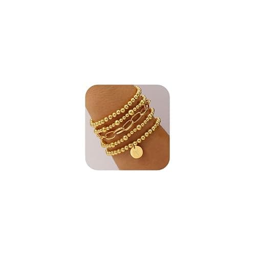 Lydow Beaded Bracelets for Women, 18K Gold Plated Initial A-Z Stretch Bead Ball Stackable Bracelet with Letter Jewelry Set Gifts - Image 1