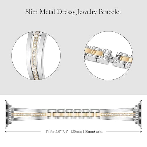 KOREDA Slim Gold Band Compatible for Apple Watch Band 38mm 40mm 41mm 42mm 44mm 45mm 46mm 49mm Series 11 10 9 8 7 SE Ultra Women, Thin Metal Dressy Jewelry Bracelet with Bling Diamond for iWatch Series 6/5/4/3/2/1 thumbnail 3
