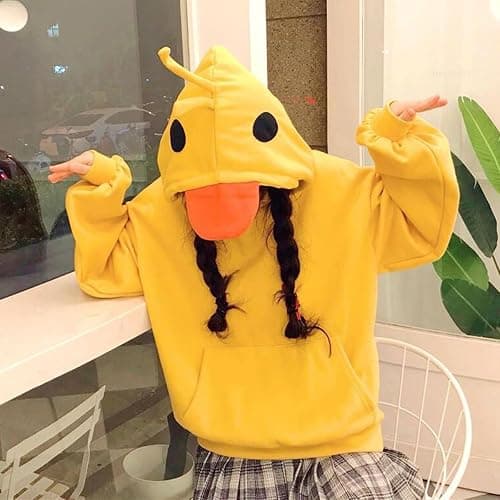 Women Kawaii Duck Cartoon Hoodies Long Sleeve Cute Tops Emo Clothes Yellow Casual Soft Pullover with Pockets thumbnail 3
