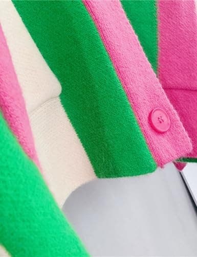 Unilexi Womens Loose Long Sleeve Rainbow Striped Cardigans Sweater Boho Color Block Chunky Knitted Tops thumbnail 6