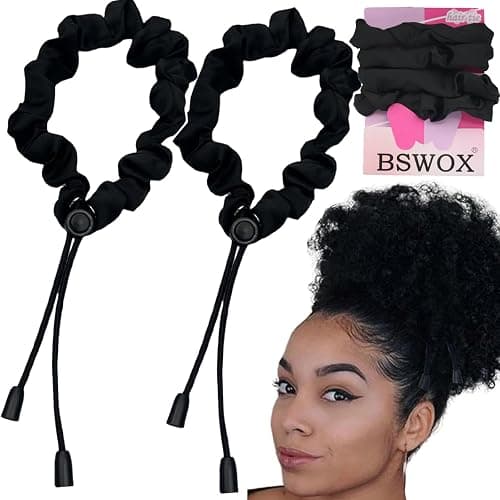 2 Pcs Adjust Satin Hair Tie, Satin Scrunchies for Women Girls, Adjustable Hair Ties for 4c Girlie Thick Curly Natural Hair, No Damage Hair Accessories for Afro Puff Loc Ponytails (black) thumbnail 4