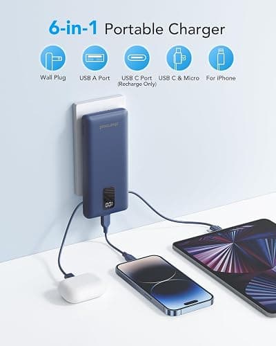 charmast Portable Charger with Built-in Cables and Plug, 10000mAh USB C Power Bank Fast Charging, External Battery Pack Slim, Travel Essentials Compatible with iPhones, Samsung Galaxy, iPad thumbnail 2