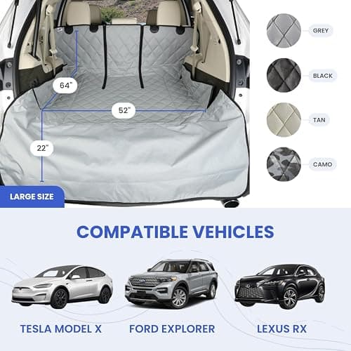 4Knines Split Cargo Liner for SUV – For Dogs & Pets, Heavy-Duty, Waterproof Trunk Mat & Cargo Cover – Fits 60/40 Split Bench & Armrest Pass-Through – Machine Washable, Non-Slip, Durable (Large, Beige) thumbnail 2