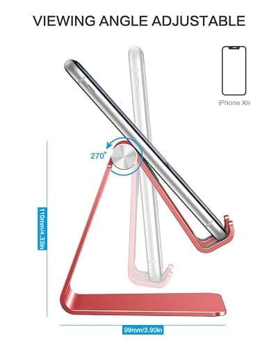 OMOTON Adjustable Cell Phone Stand, C2 Aluminum Desktop Phone Holder Dock Compatible with iPhone 15 14 13 Xs XR 8 Plus 7 6, Samsung Galaxy, Google Pixel, Android Phones, Red thumbnail 3