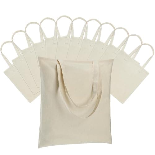 Carbrea 12 Pack Canvas Tote Bag - Lightweight Thin Tote Bags Bulk Blank Shopping Reusable Grocery Bags for DIY Gift Sublimation Activity - Beige - Image 1