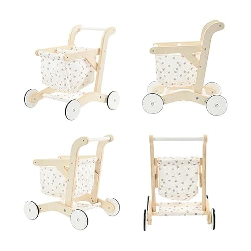 labebe Baby Push Walker Doll Stroller, Push Toy for Toddler, Shopping Cart for Girls and Boys 1 Years Old, Kids Stand Learning Walker, Wooden Play Wagon with Wheel, Larger Size 15.2 * 18.7 * 19.7 thumbnail 8