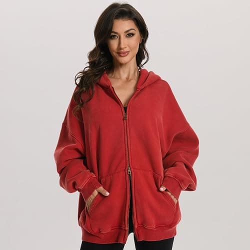 FAIABLE Mens Womens Double Zip Up Hoodie Oversized Acid Wash Heavyweight Fleece Cotton Zipper Hoodie Vintage thumbnail 3