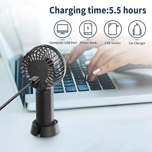 EasyAcc Mini Handheld Fan, Portable Personal Pocket Fan Lifetime Service Powerful Wind 3 Speeds with Lanyard and Detachable Base Cooling Desk Fan for Kids Elderly Women for Travel Outdoor Office Pink - Pink thumbnail 7