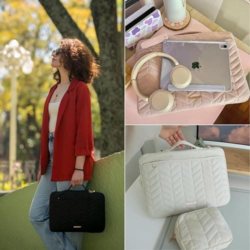 BAGSMART 15-15.6 Inch Laptop Case Sleeve for Women, Puffy Shockproof Laptop Bag with Accessories Pouch and Handle, Lightweight Computer Case Compatible with Dell, HP, MacBook Air/Pro, Natural Cream thumbnail 9