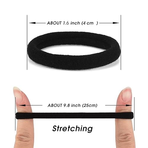 iFwevs 50PCS Black Hair Ties,Cotton Seamless Ponytail Holders,No Damage Elastics Hair Bands for Thick Heavy &Curly Hair - A-black thumbnail 2