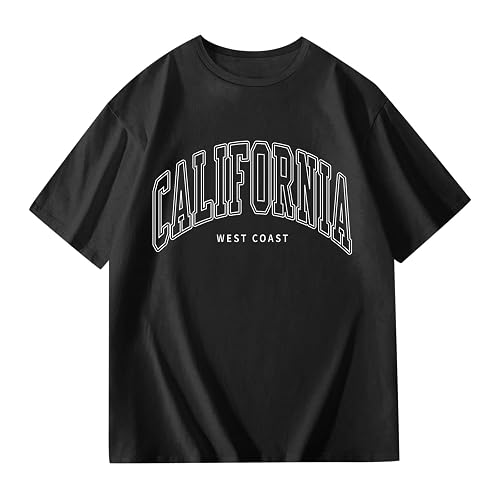 California T Shirts for Girls Letter Print Graphic Tees Oversized Casual Loose Drop Shoulder Short Sleeve Basic Summer Tops thumbnail 4