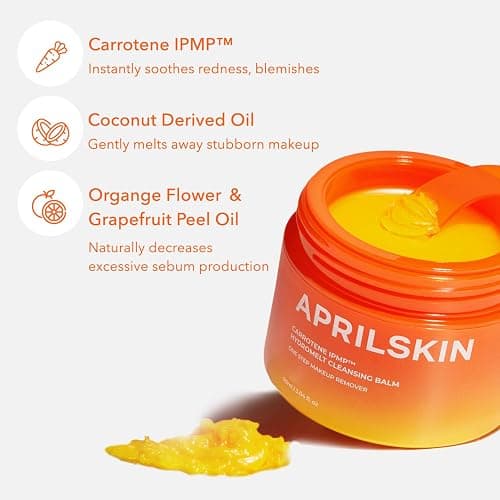 APRILSKIN Carrotene IPMP Hydromelt Cleansing Balm, 3.04 fl.oz, Noncomedogenic, Grapefruit Peel Oil, O-Cymen-5-Ol helps reduce blackheads & breakouts, for sensitive & oily skin, Korean Skincare thumbnail 5