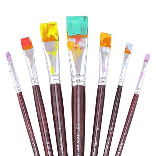 Transon Flat Paint Brush Set 7pcs for Acrylic Watercolor Gouache Oil and Body Painting thumbnail 2