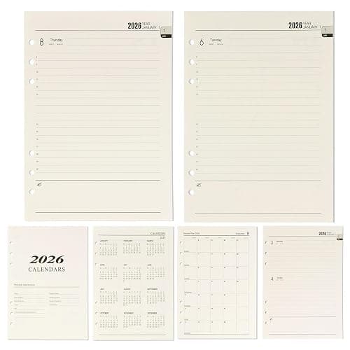 Agenda semainier 2026, format A5, format A5, 6 trous, 176 pages, 139 x 206 mm, recharge de papier pour planificateur, agenda, projets de bricolage - Image 1