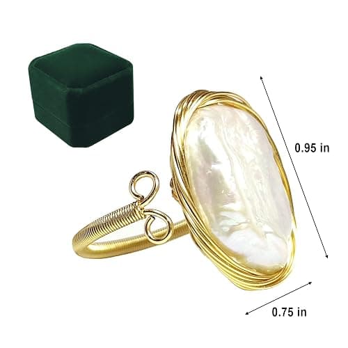 Handmade Baroque Irregular Pearl Rings for Women Gold-Plated Adjustable Open Design Trendy and Unique Christmas Pearl Jewelry Prom and Formal Attire Accessories Gift Box Included thumbnail 5