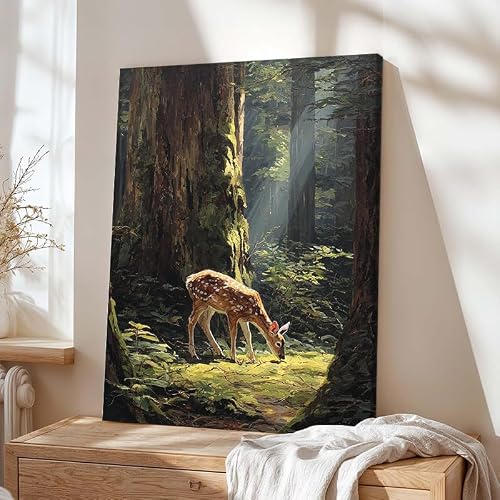 Fawn Deer Sunlit Ancient Forest Canvas Wall Decor | waterproof canvas, fade-resistant print, 5 sizes, gallery wrapped ready to hang for living room, bedroom, or cabin. thumbnail 4