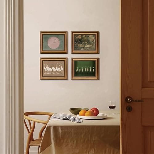 Vintage Gold Framed Wall Art - Vintage Animal Canvas Art Prints Swan Paintings Rustic Farmhouse Wall Decor Cottagecore Romantic Aesthetic Artwork for Bedroom Living Room Bathroom 8x10in thumbnail 4