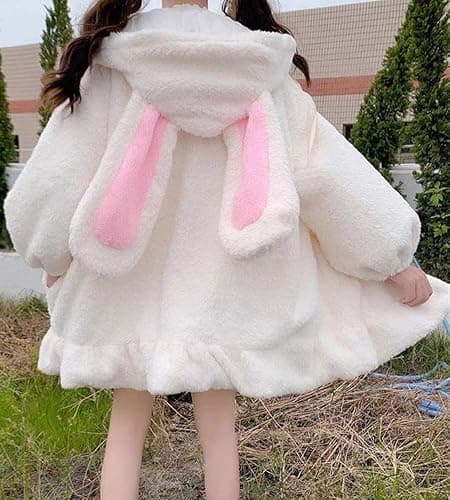 BZB Kawaii Anime Bunny Ear Hoodies For Women Sweet Lovely Fuzzy Fluffy Rabbit Sweater Tops Cosplay Jacket Coats thumbnail 5