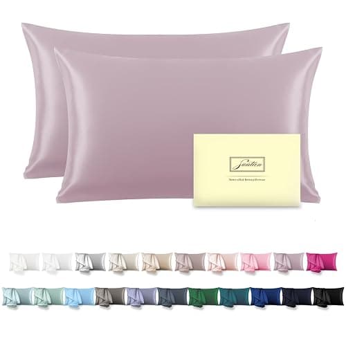 Silk Pillow Cases 2 Pack Soft Breathable and Sliky Standard Size Pillow Cases Set of 2,Natural Mulberry Satin Silk Pillowcase with Hidden Zipper for Hair and Skin (Lavender,20"X 26",2pcs) - Image 1