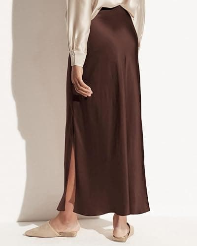Women's Satin High Waisted Side Split Maxi Skirt Elastic Waistband Long Silk Skirts for Women thumbnail 3