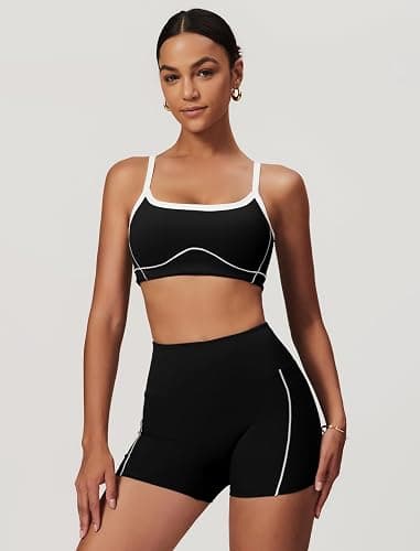 QBGJTD Two Piece Women Workout Sets Color Block Sports Bra and Scrunch Butt Lifting Shorts Gym Yoga Active Wear Outfits thumbnail 2