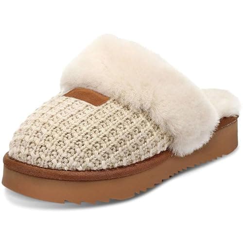 CLOVALUB Cozy Knit Women's Slippers - Warm Shearling House Shoes for Winter, Indoor/Outdoor - Image 1