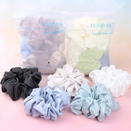 IVARYSS Extra Large Scrunchies for Women's Hair, Premium Satin Soft Jumbo Scrunchy, XL 6 inch Big Elastic Thick Band Hair Accessories, 4 Pack, Dots thumbnail 7