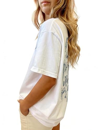 Women Teens Girl Oversized Graphic Shirts Short Sleeve Floral Baggy Tees Y2K Cute Aesthetic Summer Coastal Tops thumbnail 3