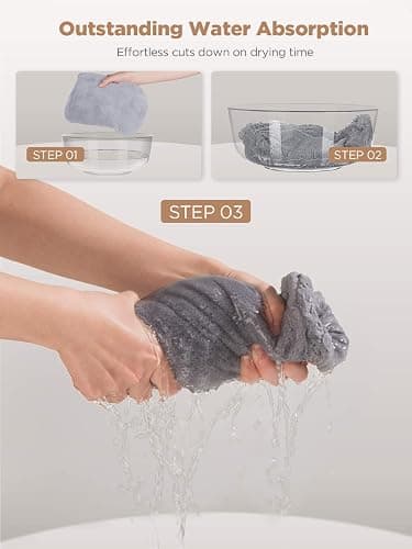 Hicober Microfiber Hair Towel, 3 Packs Hair Turbans for Wet Hair, Drying Hair Wrap Towels for Curly Hair Women Anti Frizz(Purple, Blue, Grey) thumbnail 6