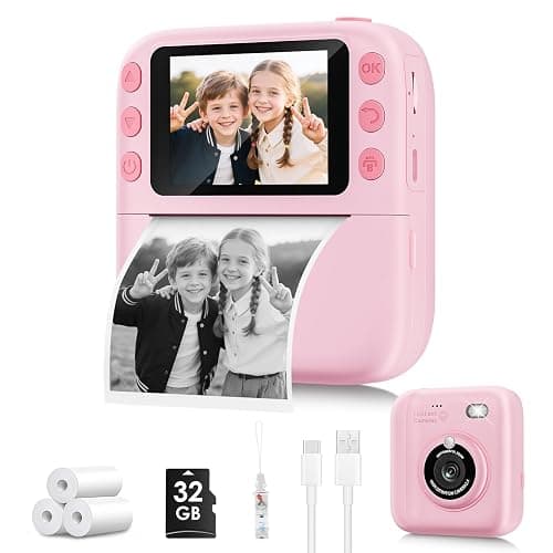 Instant Print Camera for Kids, Christmas Birthday Gifts for Girls Boys, 1080P Instant Digital Print Cameras for Toddler,Portable Toy for 4 5 6 7 8 9 10 Year Old Girl with 32GB SD Card，Pink - Image 1