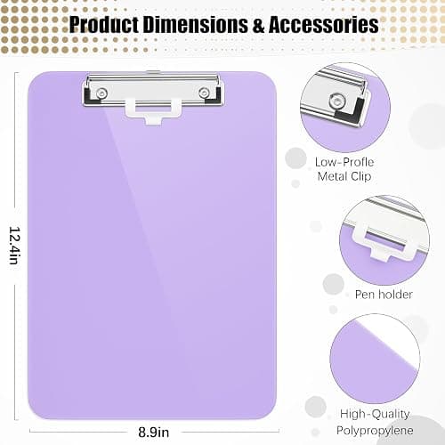 Hongri Plastic Clipboard with Pen Holder, Purple 8.5x11 Letter Size Clip Board for Classroom, Office, Students, Nurses and Women, Low Profile Clip, Size 12.5 x 9 in(Pack of 6) thumbnail 3