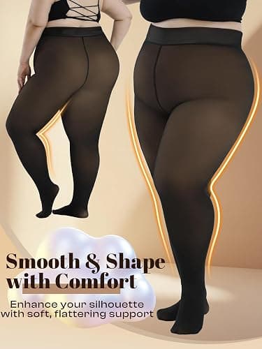 Spring Water Plus Size Fleece Lined Tights Women Thermal Winter Warm Thick Sheer Black Skin Tone Translucent thumbnail 2