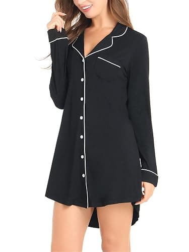 Cherrydew Bamboo Viscose Nightgown Women Super Soft Comfy Cooling Breathable Long Sleeve Sleepwear Button Down Sleep Shirts - Image 1