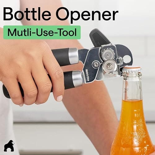 GORILLA GRIP Heavy Duty Stainless Steel Smooth Edge Manual Can Opener and Bottle Openers, US Designed, Soft Comfortable Handle, Oversized Handheld Turn Knob, Multifunctional Kitchen Tool, Black thumbnail 7