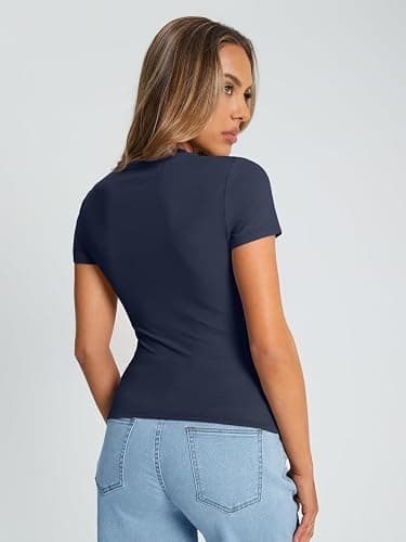 Trendy Queen Womens Basic T Shirts Summer Tops 2025 Crop Short Sleeve Slim Fit Tee Cute Gym Workout Clothes thumbnail 4