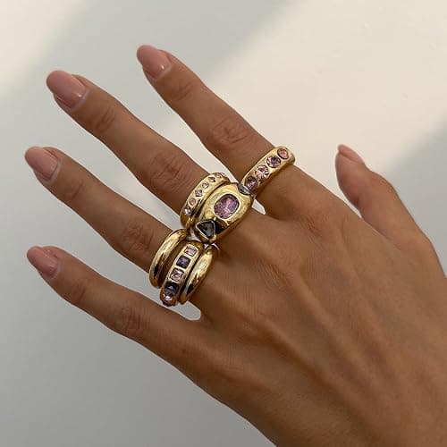 Chunky Gold Rings for Women Non Tarnish Silver Chunky Rings Set Adjustable Thick Statement Ring Gold Stackable Ring for Women Trendy Fashion Silver Jewelry thumbnail 2