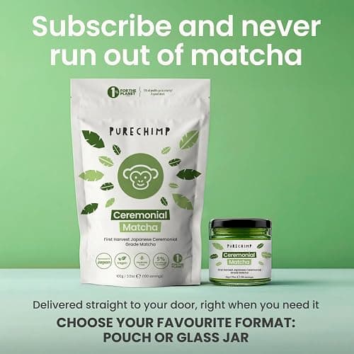 PureChimp Ceremonial Grade Matcha Powder 50g. 100% Pure Green Tea. Shade-Grown for MatchaLatte, Teas & Recipes. Recyclable Glass Jar. Antioxidant-Rich. thumbnail 7