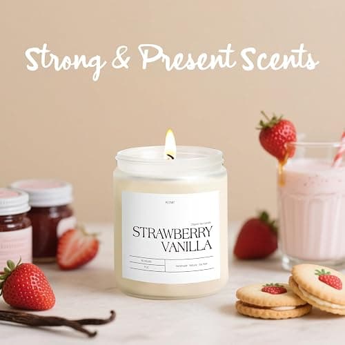 Putart Strawberry Vanilla Highly Scented Candle for Home, 9oz Natural Soy Aromatherapy Non Toxic Candles with Essential Oil, Home Fragrance Stress Relief & Meditation Jar Candles Gifts for Women & Men thumbnail 2