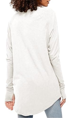 Fisoew Women's Casual Long Sleeve Tops Crew Neck Round Hem Loose T-Shirts Tunic Tops with Thumb Holes thumbnail 2