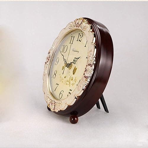 Justup Vintage Table Clock, Retro Non-Ticking European Style Beside Desk Clock Battery Operated Silent Quartz Movement for Bedroom Living Room Indoor Decor (Brown) thumbnail 4