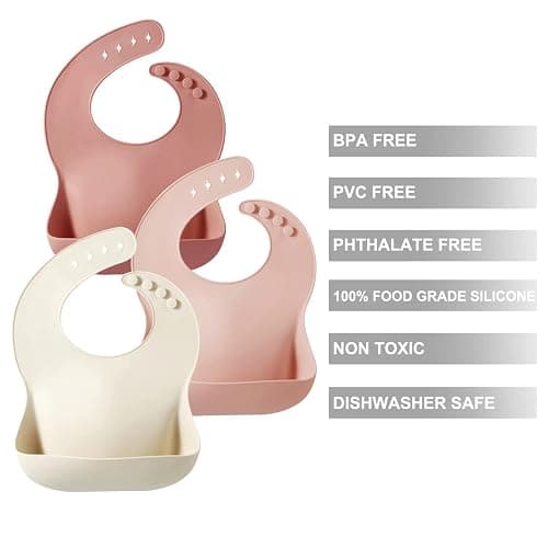 PandaEar Set of 3 Silicone Baby Bibs, Waterproof Soft Adjustable Bibs for Babies Toddlers 10-72 Months thumbnail 5
