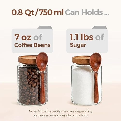 ComSaf Coffee Storage Canister with Acacia Wood Lids & Scoops 0.8Qt 2Pack | Glass Containers for Coffee Lover, Whole Beans Grounds Sugar, Coffee Bar & Office Tabletop, Jars with Labels, Lead-Free thumbnail 4