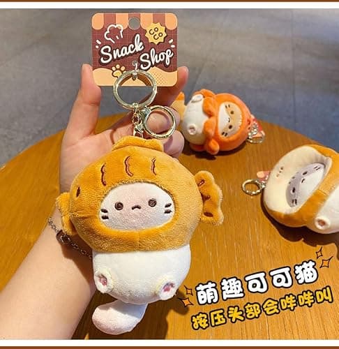 HSYHERE Men Women Creative Interesting Funny Cute Stylish Wearing Food Shrimp Bread Hat Soft Cat Keychain Key-ring Pendant thumbnail 3