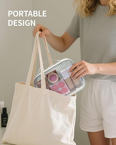 Narwey TSA Approved Clear Toiletry Bag for Travel, Waterproof PVC Clear Makeup Bags, Portable Compact Cosmetic Bag Make Up Organizer, Airport Airline Quart Size Compliant Bag (Mint Green Stripe) thumbnail 7