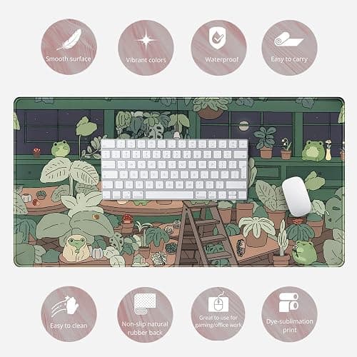 Cute Frog Mouse Pad Desk Pad Kawaii Green Desk Decor Mat, Large Gaming Mouse Pad for Desk Computer Keyboard Laptop, Home Office Accessories for Girl (31.5x15.7 in)-with Stitched Eges Pad thumbnail 6