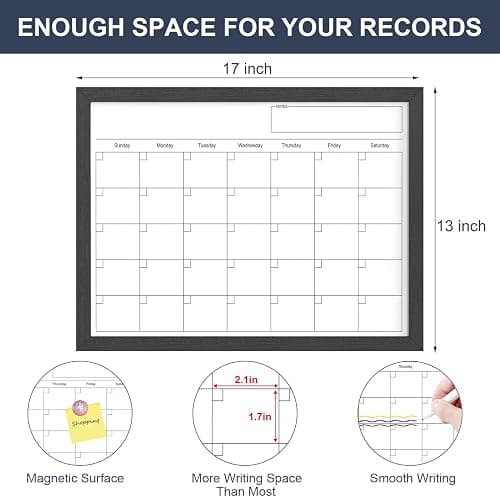 Dry Erase Calendar for Wall, 17x13 Inches Calendar Whiteboard for Wall, Small Magnetic Monthly White Board with Wood Framed, Hanging Dry Erase Board for Kitchen Home Office School Planner thumbnail 3