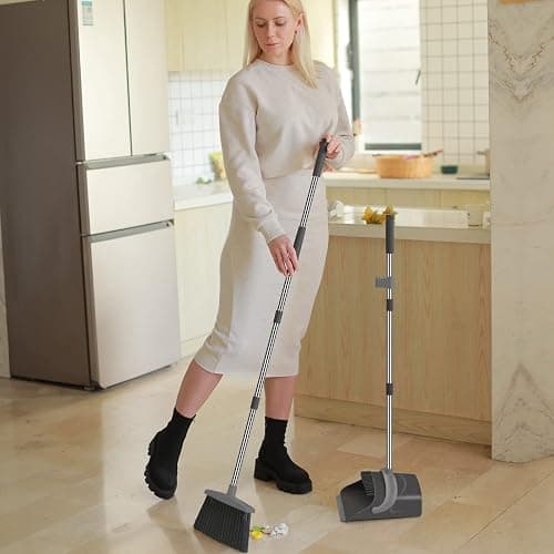 Ivandar Broom and Dustpan Set, Dust pan with Long Handle, Broom with Dustpan Combo Set, Broom and Dustpan for Home, Indoor or Outdoor Cleaning Tool (Deep Gray&Light Gray) thumbnail 6