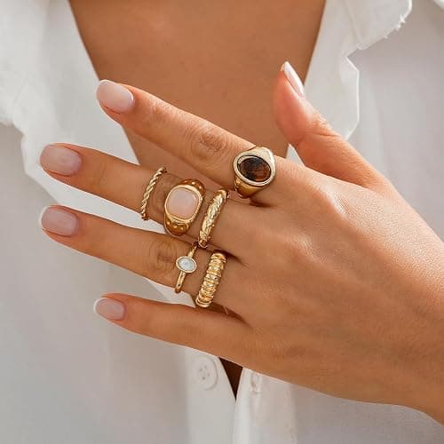 ONBRIG Chunky Rings for Women Adjustable Stackable Rings for Women Thick Ring Trendy Statement Ring Dainty Chunky Jewelry thumbnail 5