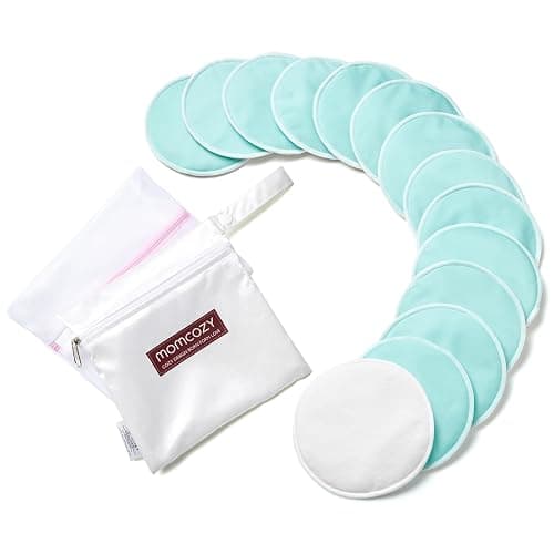 Momcozy Reusable Breast Pads, Innovative Use of Absorbent Fabric & 4 Layers of Super Absorbent Core Washable Nursing Pads, Absorb Quickly and Leak-Proof, 14 Pack + Wet & Dry Separation Bag + Wash Bag - Image 1